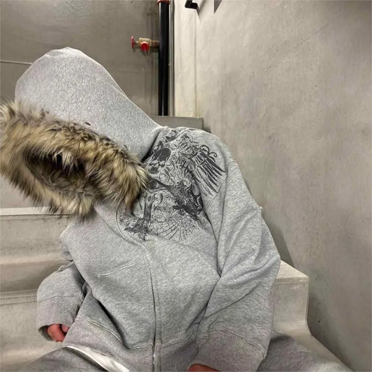 Fur Hood Affliction Style Zip Up