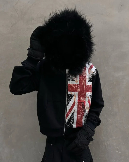 UK Flag Fur Hood Zip Up